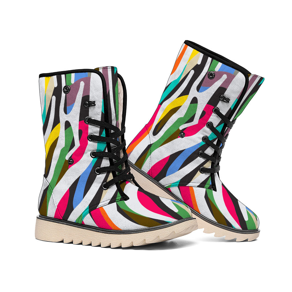 Colorful Zebra Pattern Print Winter Boots