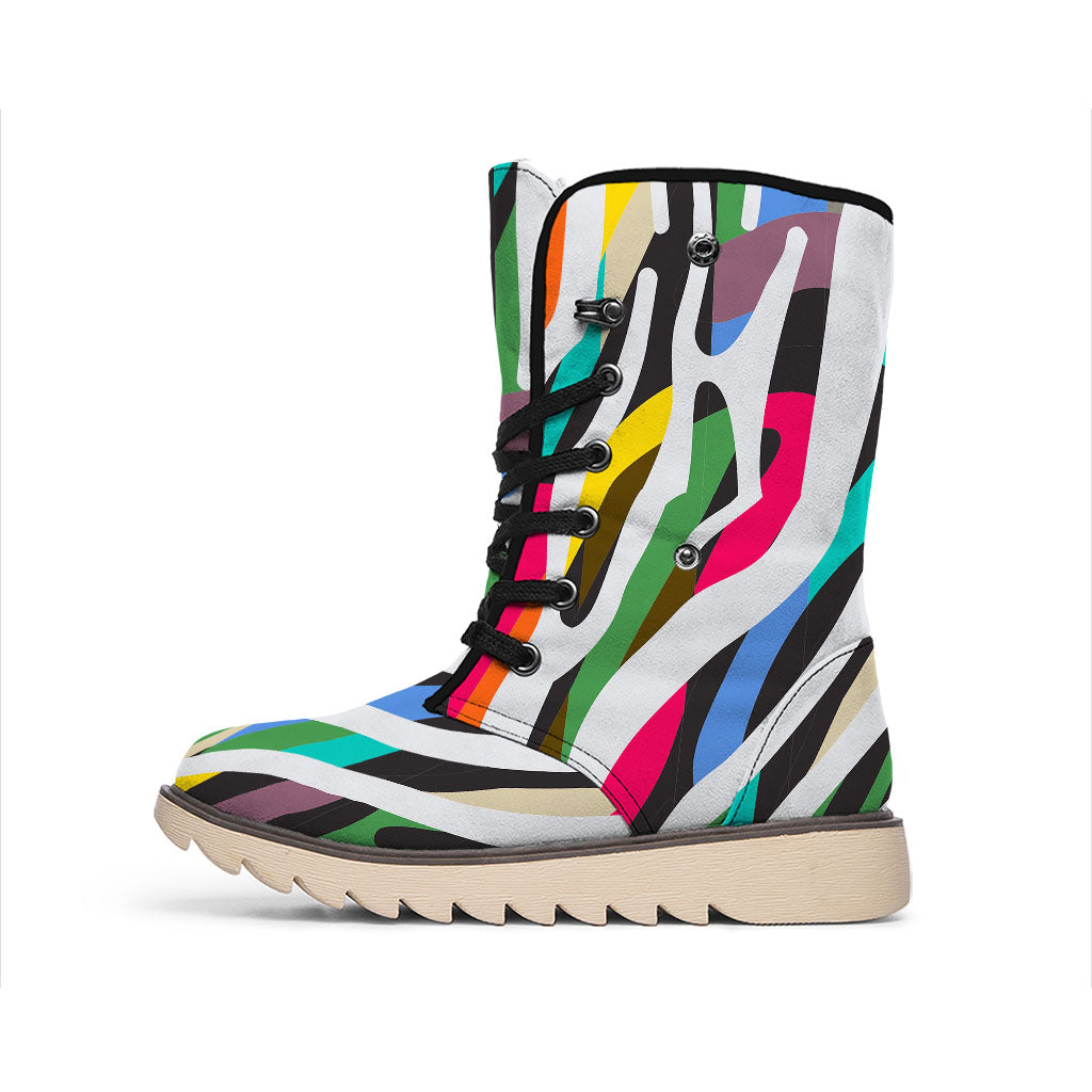 Colorful Zebra Pattern Print Winter Boots