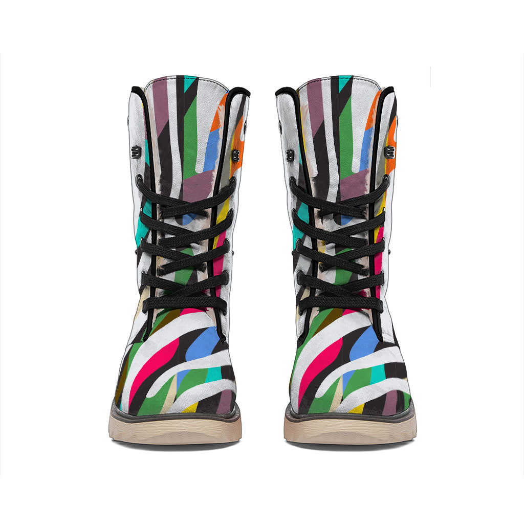 Colorful Zebra Pattern Print Winter Boots