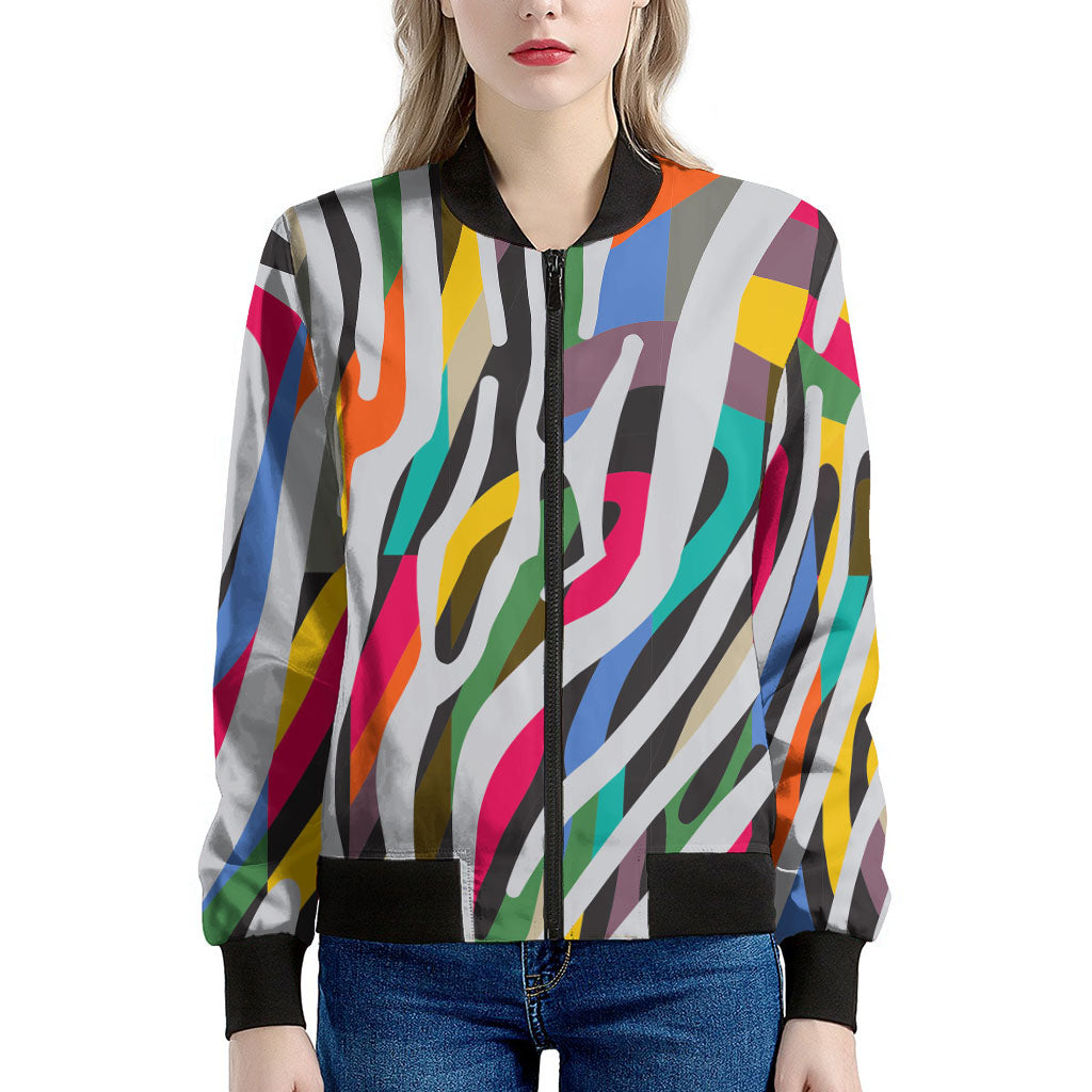 Colorful Zebra Pattern Print Women's Bomber Jacket