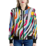 Colorful Zebra Pattern Print Women's Bomber Jacket