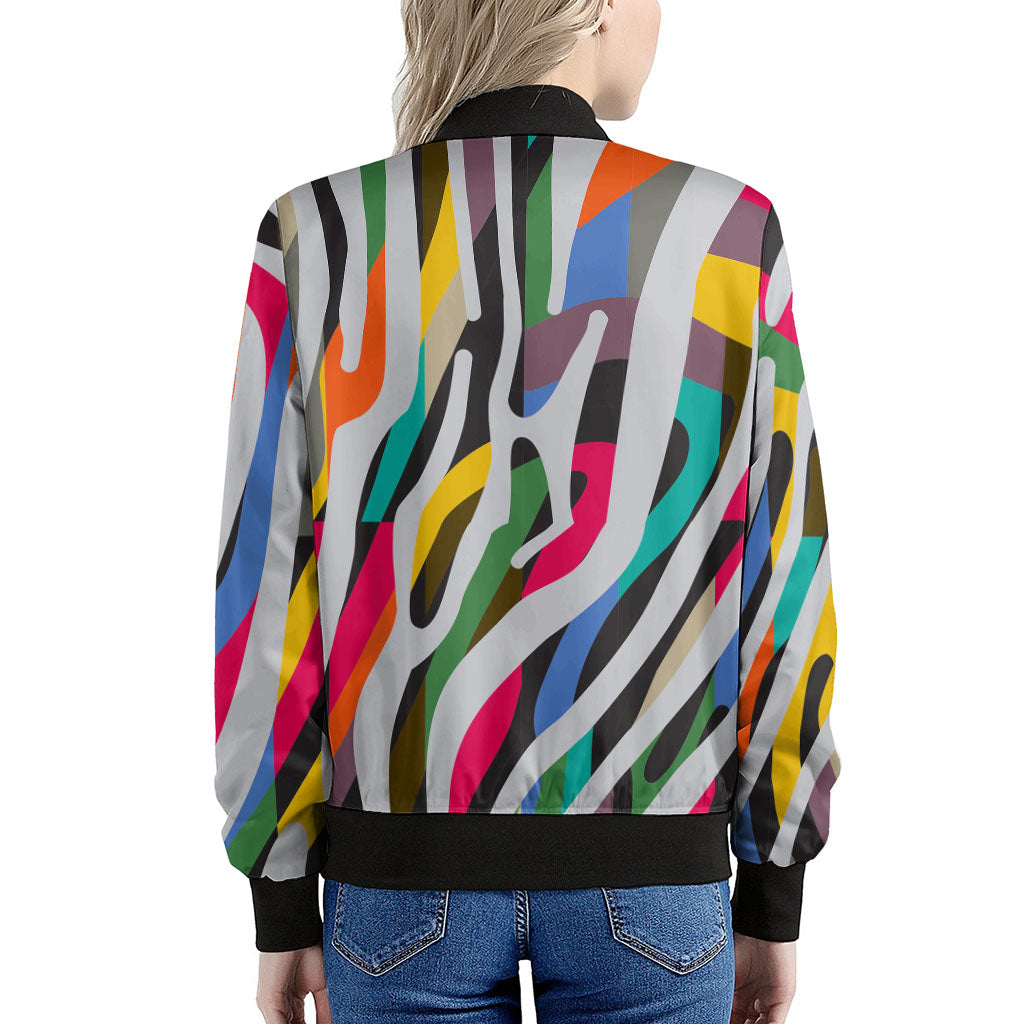 Colorful Zebra Pattern Print Women's Bomber Jacket