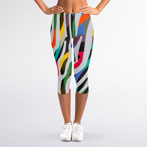 Colorful Zebra Pattern Print Women's Capri Leggings