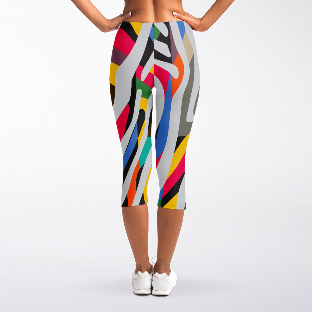 Colorful Zebra Pattern Print Women's Capri Leggings