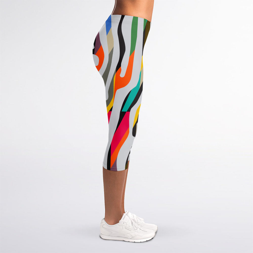 Colorful Zebra Pattern Print Women's Capri Leggings