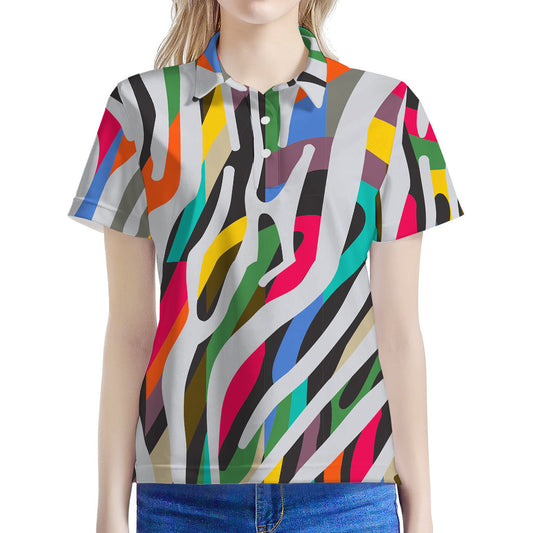Colorful Zebra Pattern Print Women's Polo Shirt