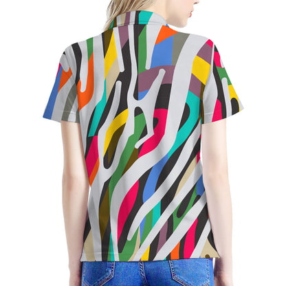 Colorful Zebra Pattern Print Women's Polo Shirt