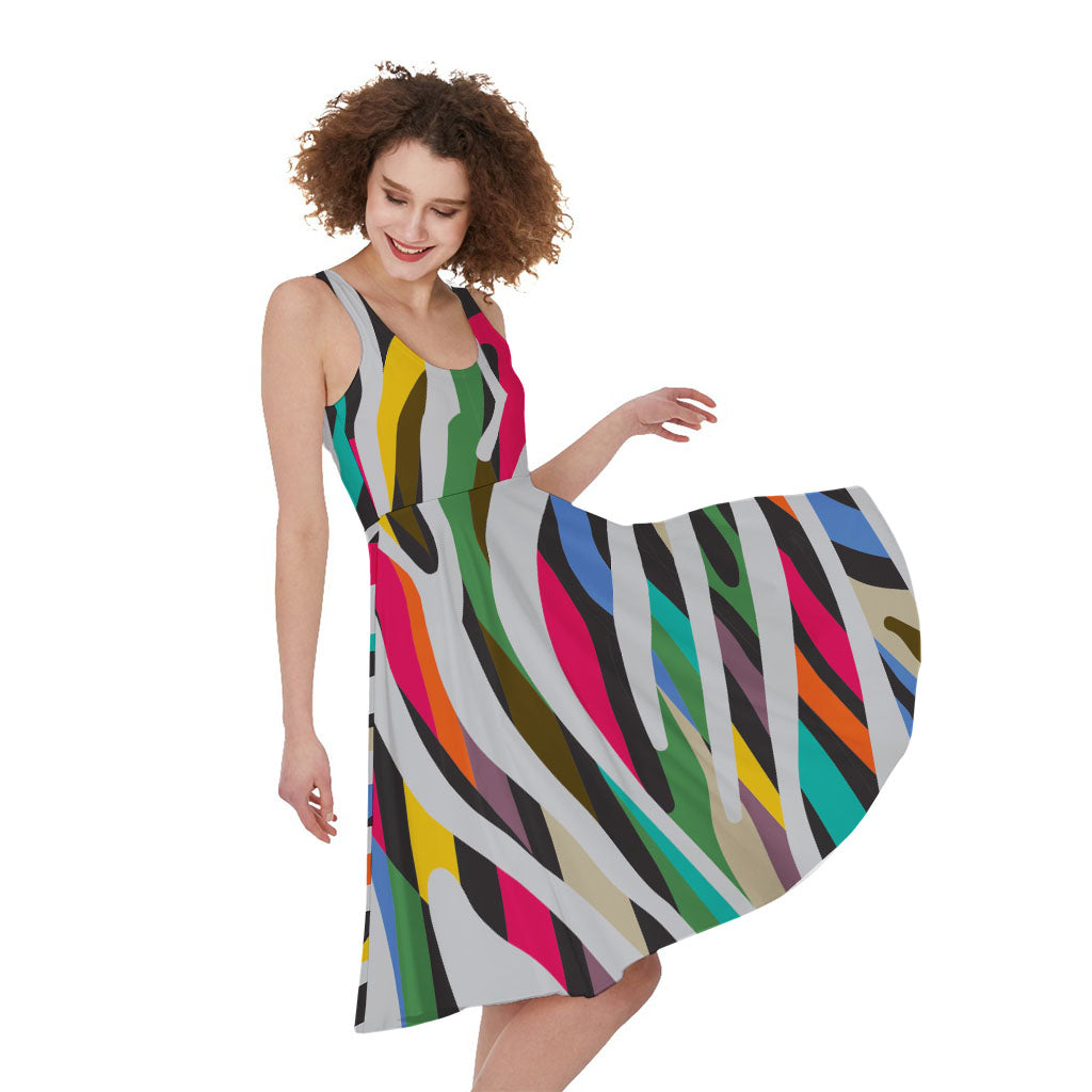 Colorful Zebra Pattern Print Women's Sleeveless Dress