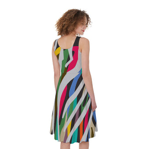 Colorful Zebra Pattern Print Women's Sleeveless Dress