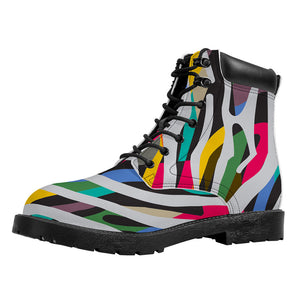 Colorful Zebra Pattern Print Work Boots