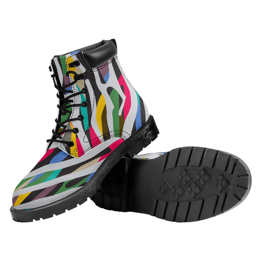 Colorful Zebra Pattern Print Work Boots