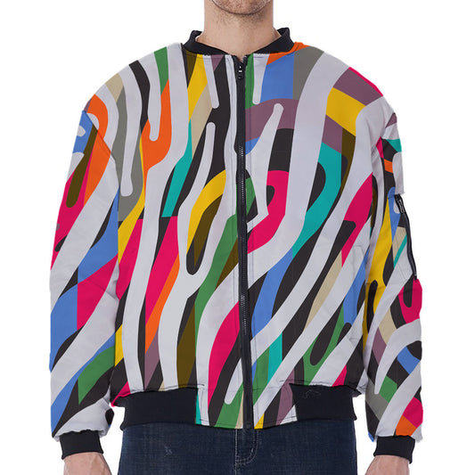Colorful Zebra Pattern Print Zip Sleeve Bomber Jacket