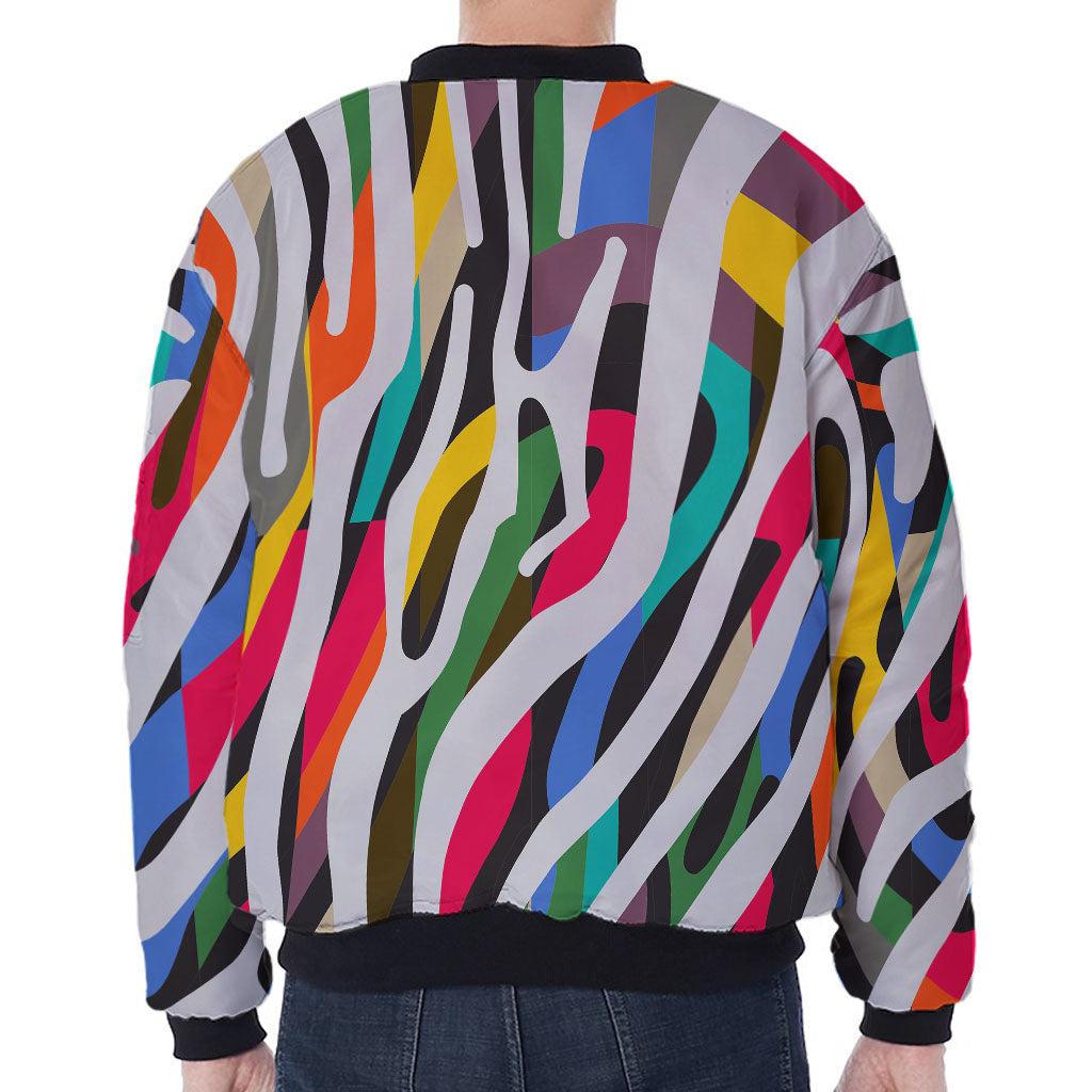 Colorful Zebra Pattern Print Zip Sleeve Bomber Jacket