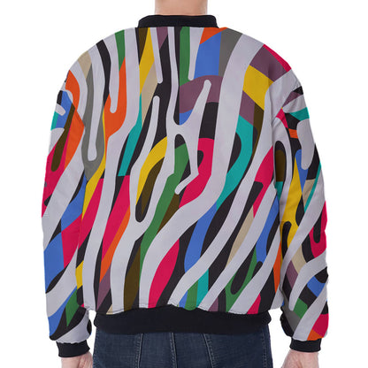 Colorful Zebra Pattern Print Zip Sleeve Bomber Jacket