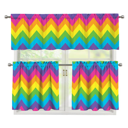 Colorful Zigzag Pattern Print 3 Piece Kitchen Curtains