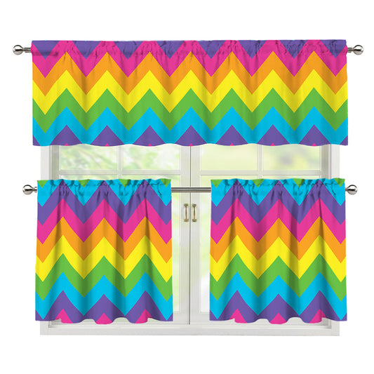 Colorful Zigzag Pattern Print 3 Piece Kitchen Curtains