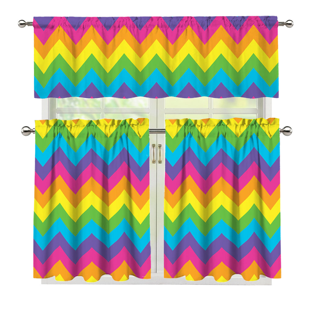 Colorful Zigzag Pattern Print 3 Piece Kitchen Curtains