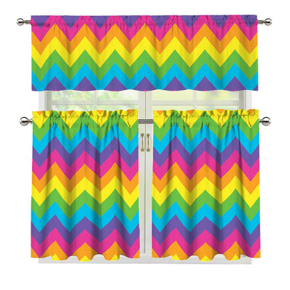 Colorful Zigzag Pattern Print 3 Piece Kitchen Curtains