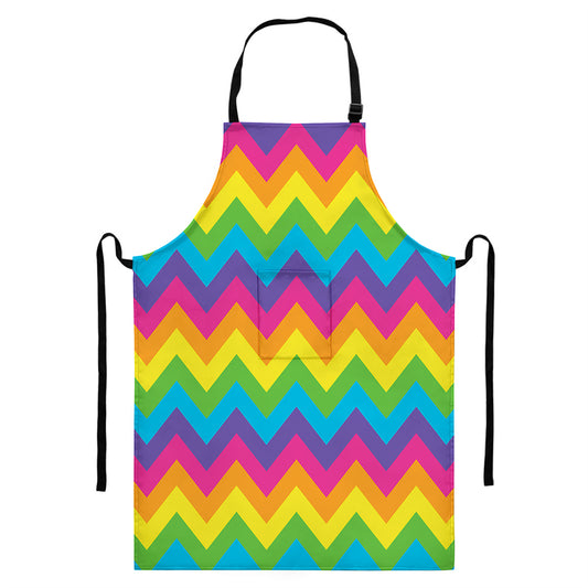 Colorful Zigzag Pattern Print Bib Apron With Pocket