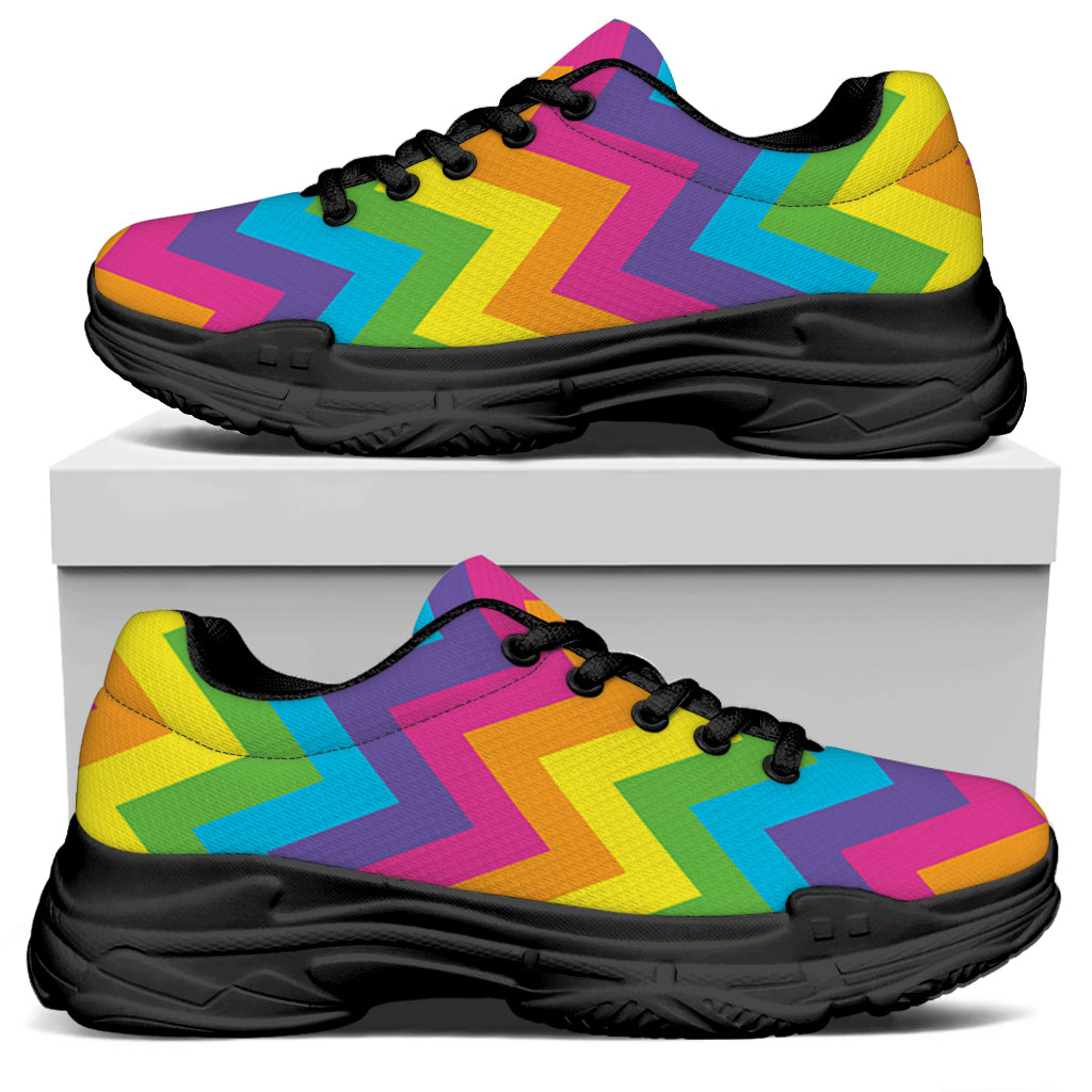 Colorful Zigzag Pattern Print Black Chunky Shoes