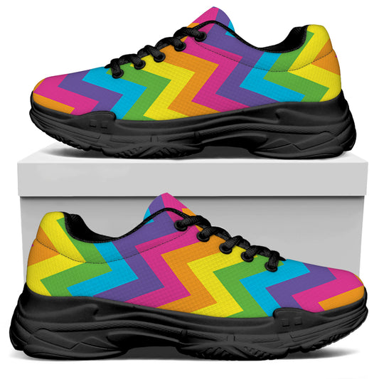 Colorful Zigzag Pattern Print Black Chunky Shoes