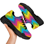 Colorful Zigzag Pattern Print Black Chunky Shoes