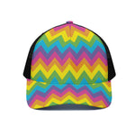 Colorful Zigzag Pattern Print Black Mesh Trucker Cap