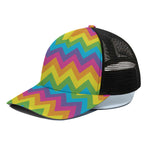 Colorful Zigzag Pattern Print Black Mesh Trucker Cap
