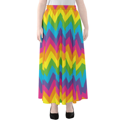 Colorful Zigzag Pattern Print Chiffon Maxi Skirt