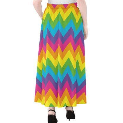 Colorful Zigzag Pattern Print Chiffon Maxi Skirt