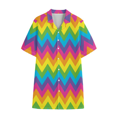 Colorful Zigzag Pattern Print Cotton Hawaiian Shirt