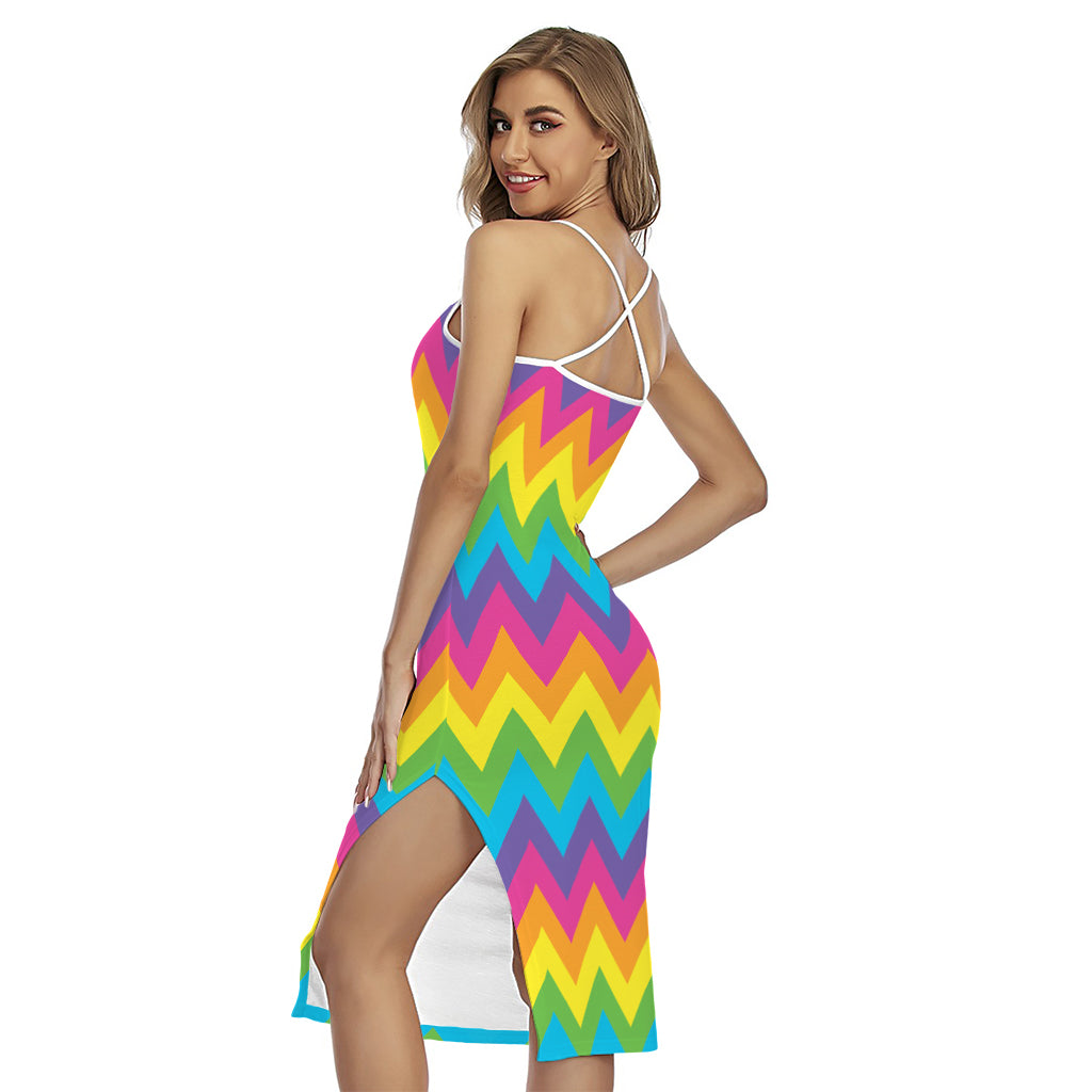 Colorful Zigzag Pattern Print Cross Back Cami Dress