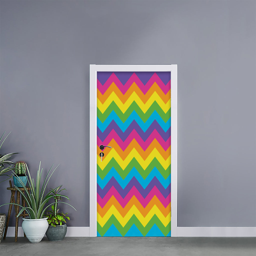 Colorful Zigzag Pattern Print Door Sticker