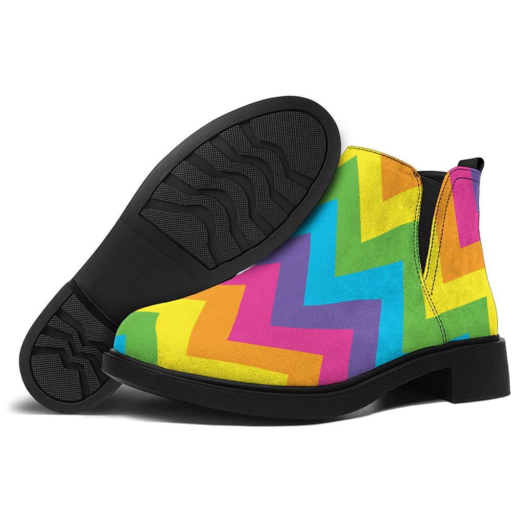 Colorful Zigzag Pattern Print Flat Ankle Boots