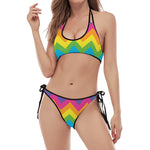 Colorful Zigzag Pattern Print Halter Scoop Tie Side Bikini
