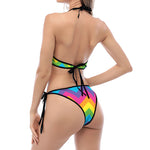 Colorful Zigzag Pattern Print Halter Scoop Tie Side Bikini