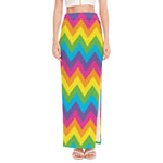 Colorful Zigzag Pattern Print High Slit Maxi Skirt