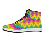 Colorful Zigzag Pattern Print High Top Leather Sneakers