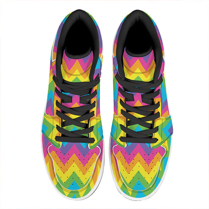 Colorful Zigzag Pattern Print High Top Leather Sneakers