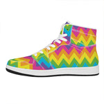 Colorful Zigzag Pattern Print High Top Leather Sneakers