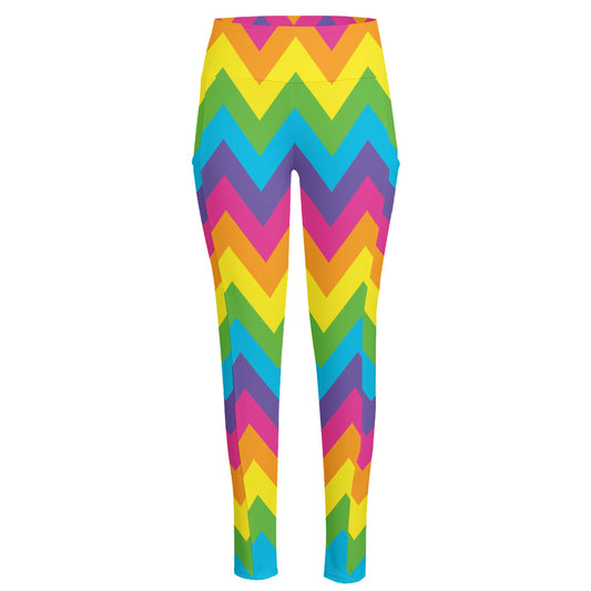 Colorful Zigzag Pattern Print High-Waisted Pocket Leggings