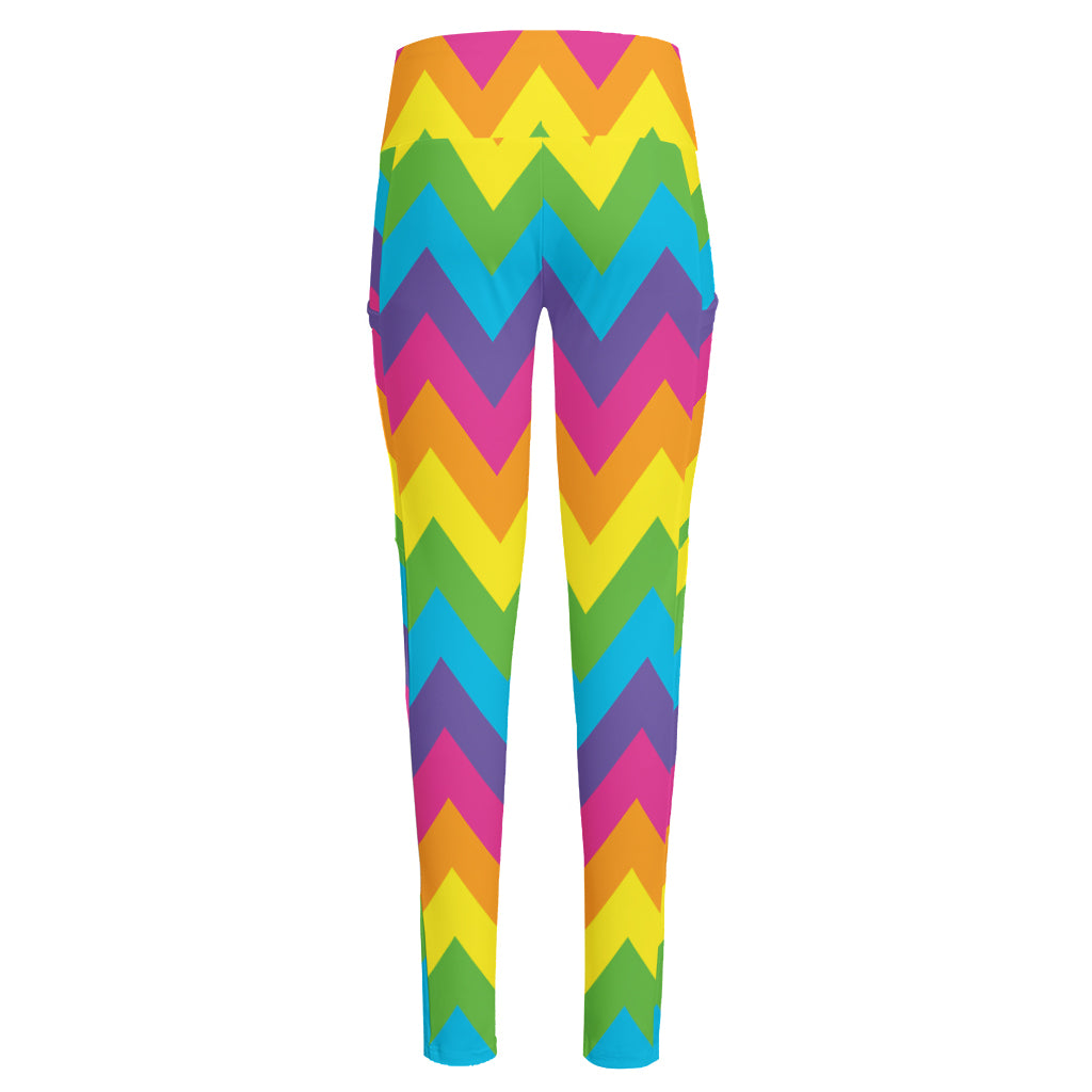 Colorful Zigzag Pattern Print High-Waisted Pocket Leggings