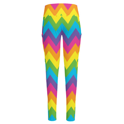 Colorful Zigzag Pattern Print High-Waisted Pocket Leggings