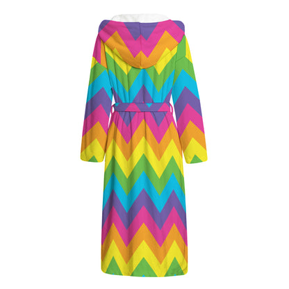 Colorful Zigzag Pattern Print Hooded Bathrobe