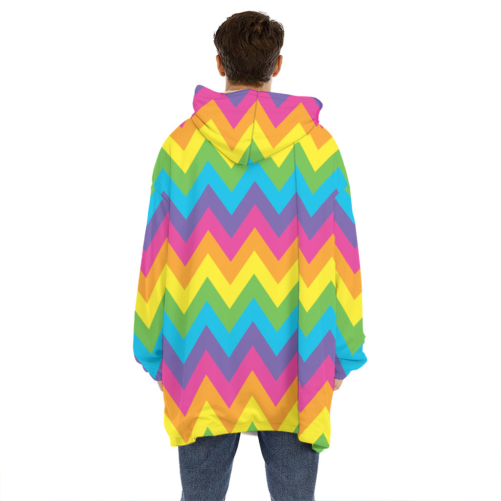 Colorful Zigzag Pattern Print Hoodie Blanket