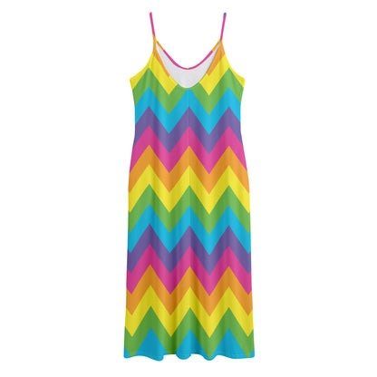 Colorful Zigzag Pattern Print Jersey Midi Cami Dress