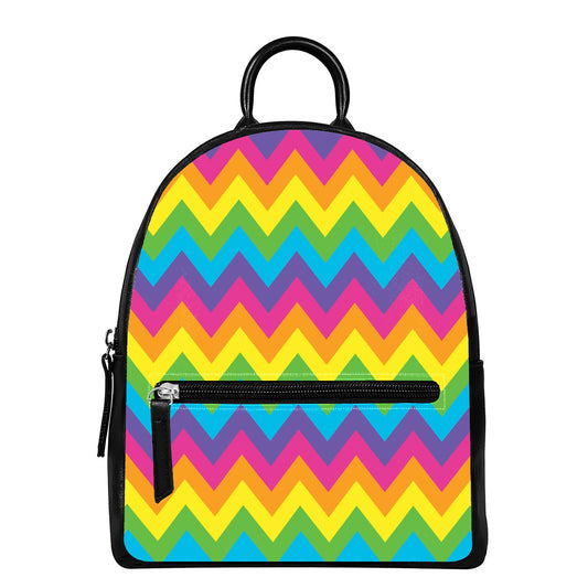 Colorful Zigzag Pattern Print Leather Backpack