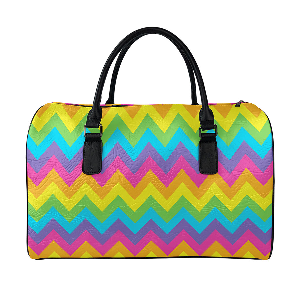 Colorful Zigzag Pattern Print Leather Duffle Bag