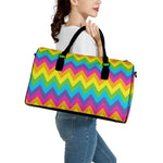 Colorful Zigzag Pattern Print Leather Duffle Bag