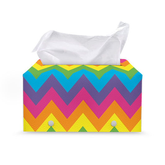 Colorful Zigzag Pattern Print Leather Tissue Box Cover